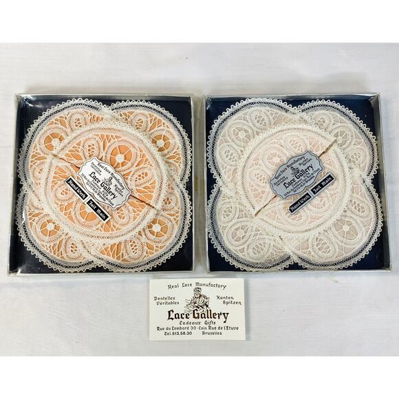 Vintage Brussels Handmade Handwork Lace Coasters NOS New LACE GALLERY 2 Sets - Picture 1 of 5